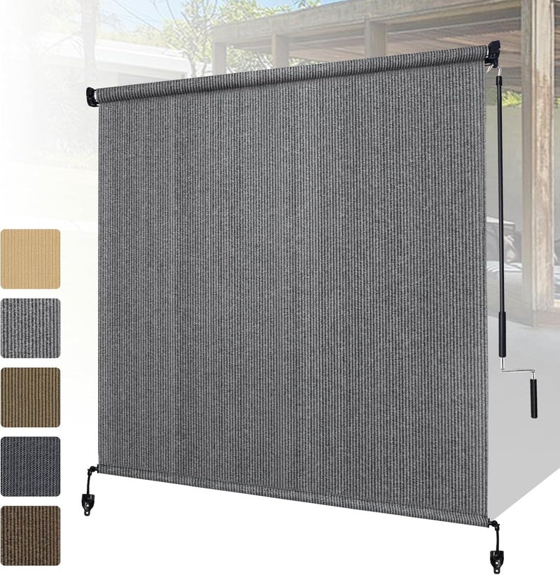 Shade&Beyond Outdoor Roller Shades with Splicing Design, 5' W x 8' H Cordless Patio Roll Up Blinds, Exterior Shade Cloth Roll for Porch, Gazebo, Pergola, Balcony, Gray - Image 1